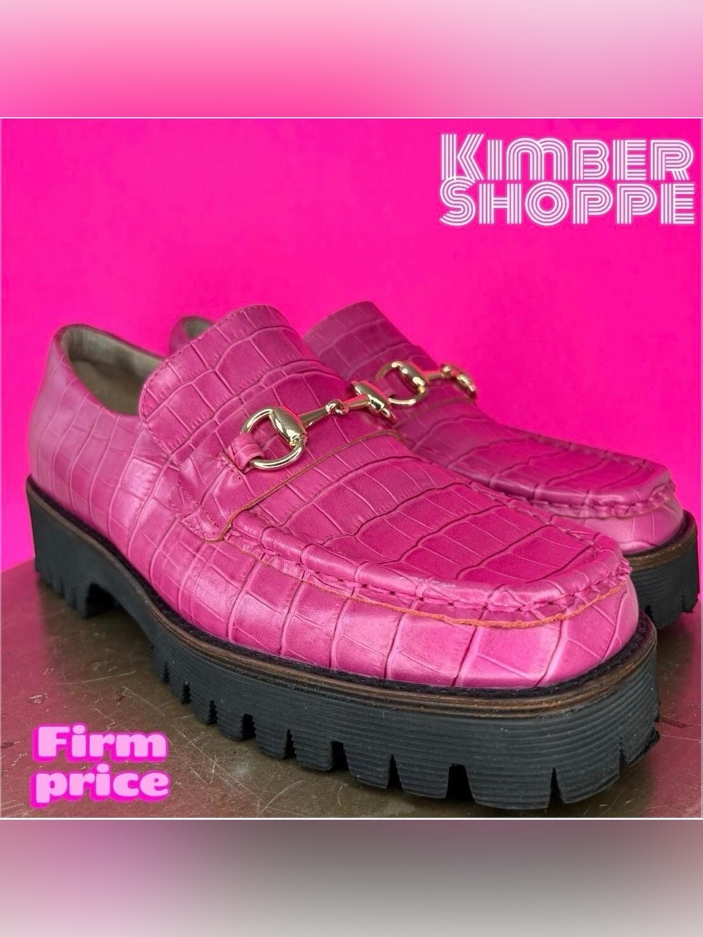 Intentionally Blank HK-2 Pink Croc Embossed Leather Chunky Lug Sole Loafer US 9